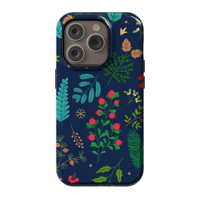 iPhone 14 Pro StrongFit Holiday Christmas with Branches Mistletoe and Berries by ArtsCase