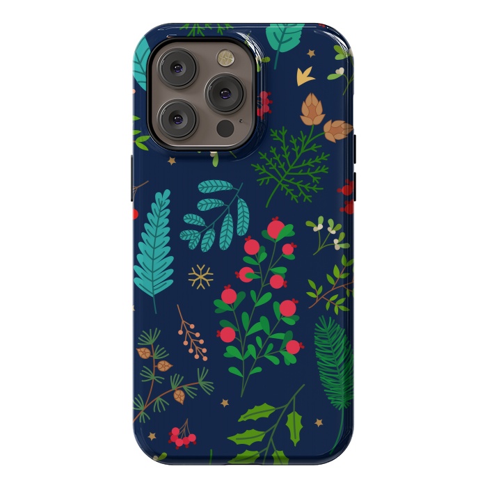 iPhone 14 Pro max StrongFit Holiday Christmas with Branches Mistletoe and Berries by ArtsCase