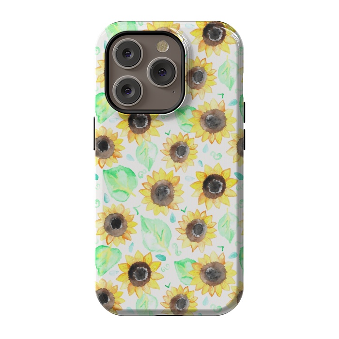 iPhone 14 Pro StrongFit Cheerful Watercolor Sunflowers by Tangerine-Tane