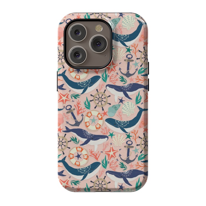 iPhone 14 Pro StrongFit Whale Song on Coral Blush by Tangerine-Tane
