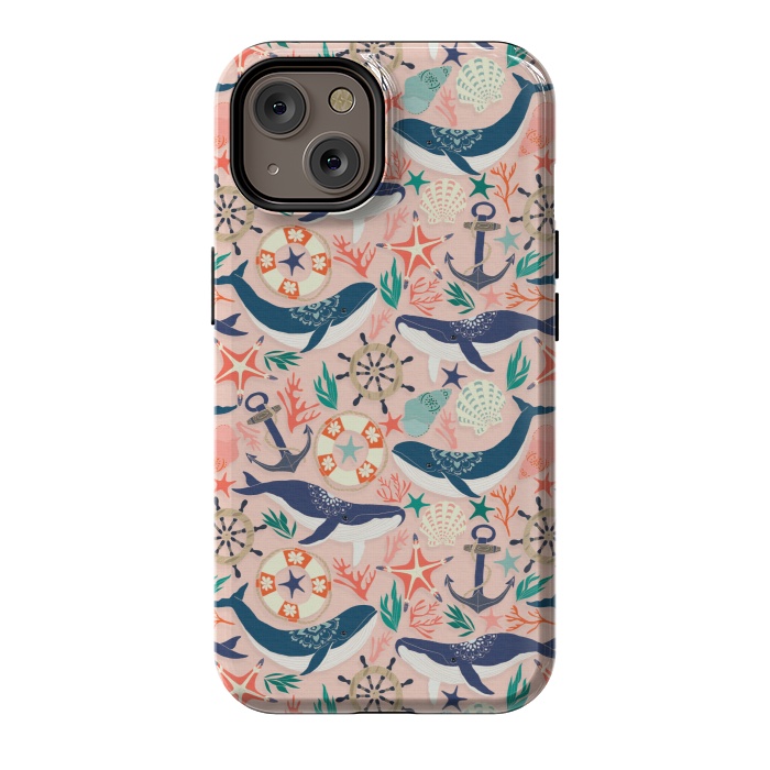 iPhone 14 StrongFit Whale Song on Coral Blush by Tangerine-Tane