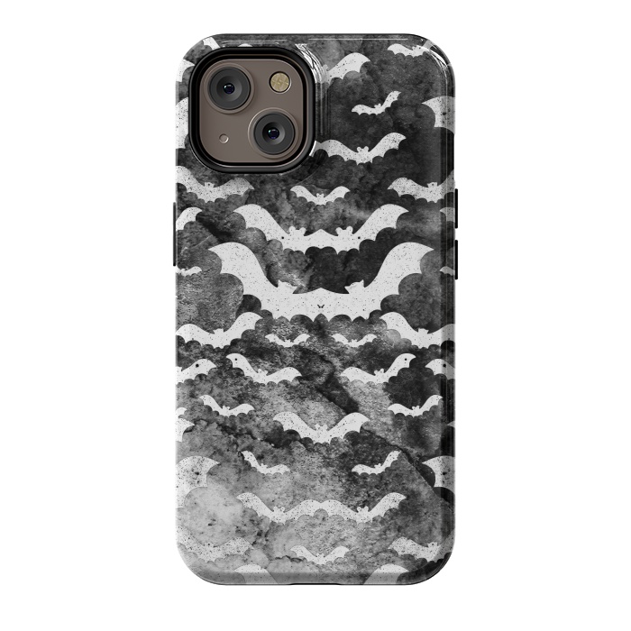 iPhone 14 StrongFit White star dust bats on monochrome marble sky by Oana 