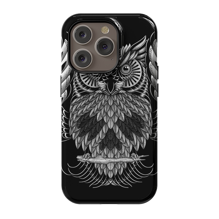 iPhone 14 Pro StrongFit Owl Skull Ornate (Dark) by Afif Quilimo