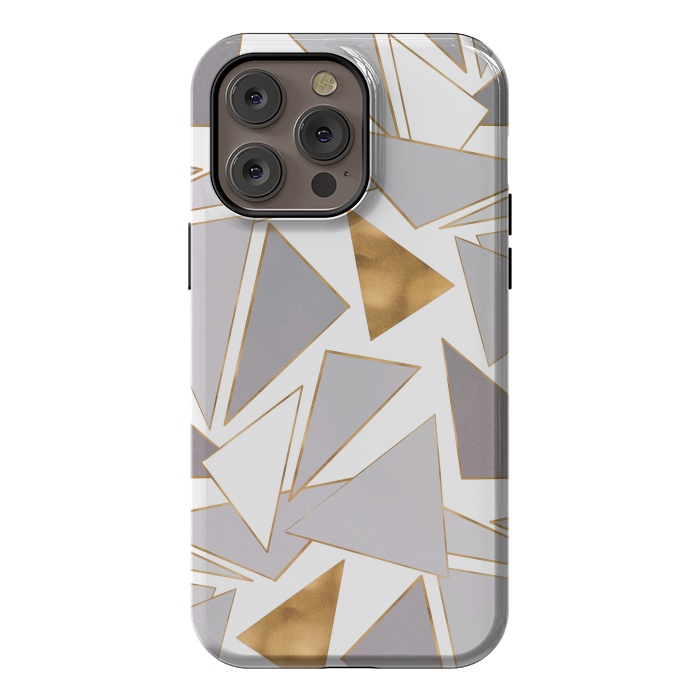 iPhone 14 Pro max StrongFit Modern Minimalist Gold Strokes Gray Triangles by InovArts