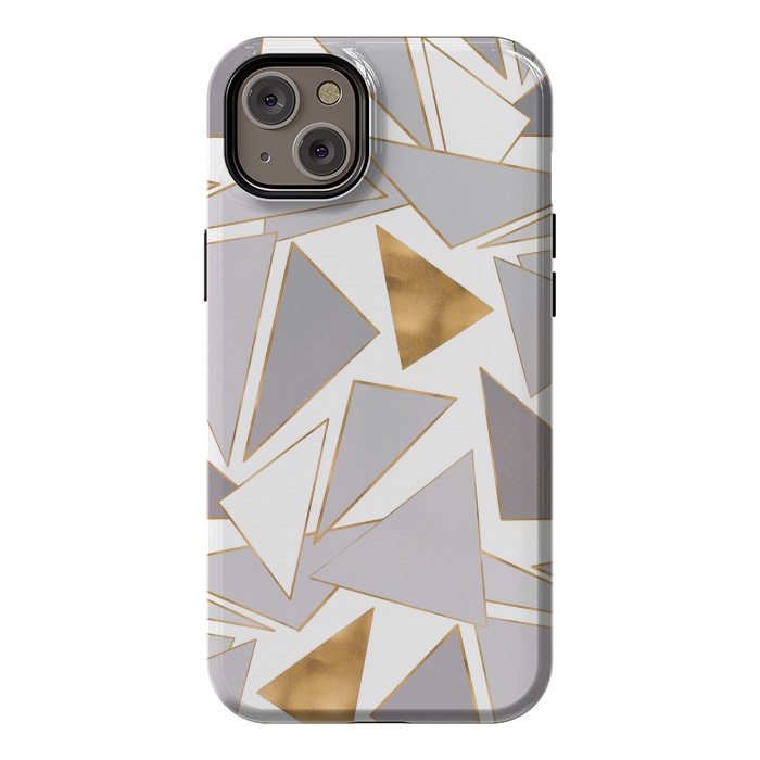 iPhone 14 Plus StrongFit Modern Minimalist Gold Strokes Gray Triangles by InovArts