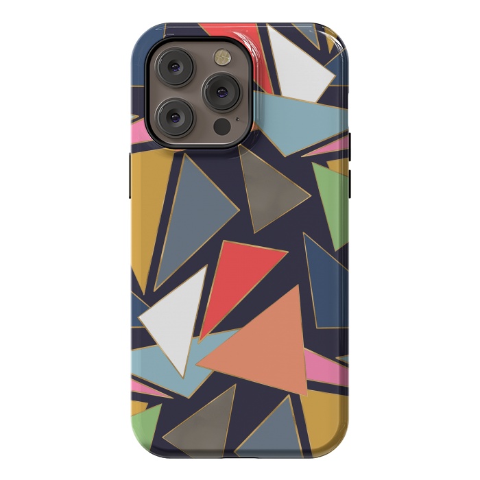 iPhone 14 Pro max StrongFit Modern Contemporary Gold Strokes Colorful Triangles by InovArts