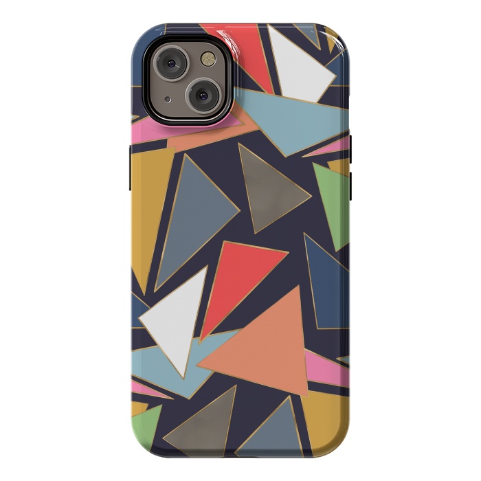 iPhone 14 Plus StrongFit Modern Contemporary Gold Strokes Colorful Triangles by InovArts