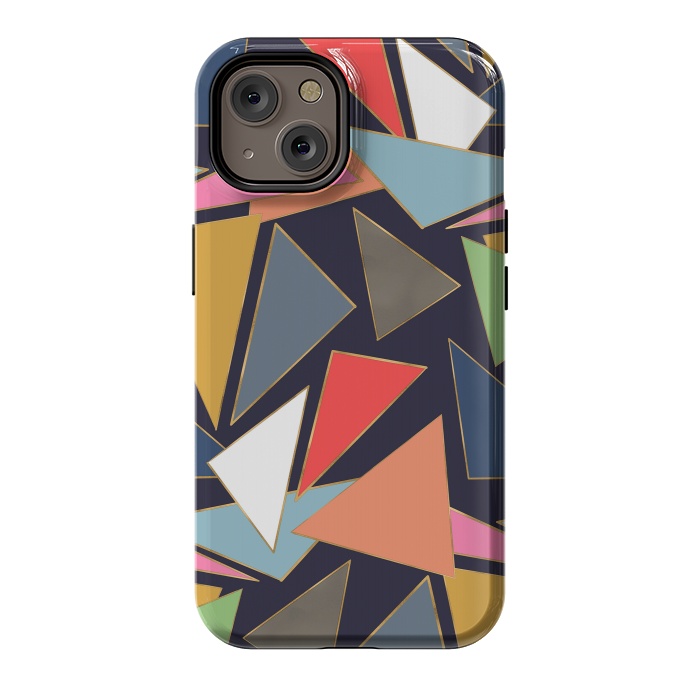 iPhone 14 StrongFit Modern Contemporary Gold Strokes Colorful Triangles by InovArts