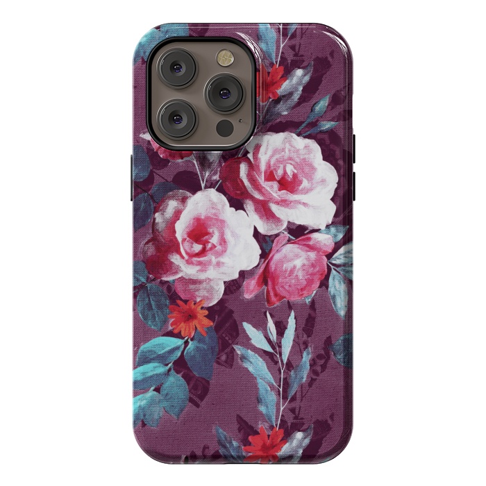 iPhone 14 Pro max StrongFit Retro Rose Chintz in Magenta and Plum by Micklyn Le Feuvre