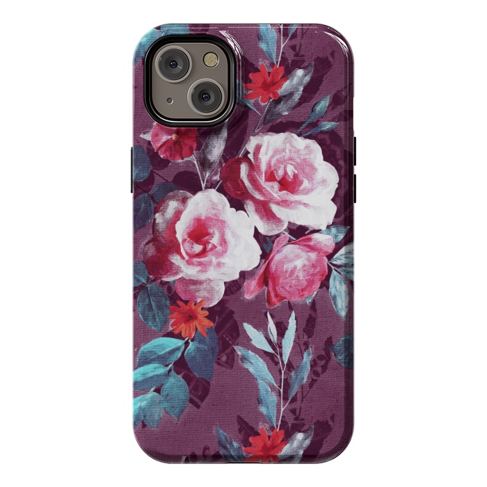 iPhone 14 Plus StrongFit Retro Rose Chintz in Magenta and Plum by Micklyn Le Feuvre