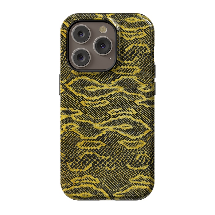 iPhone 14 Pro StrongFit Black and Gold Snake Skin I by Art Design Works