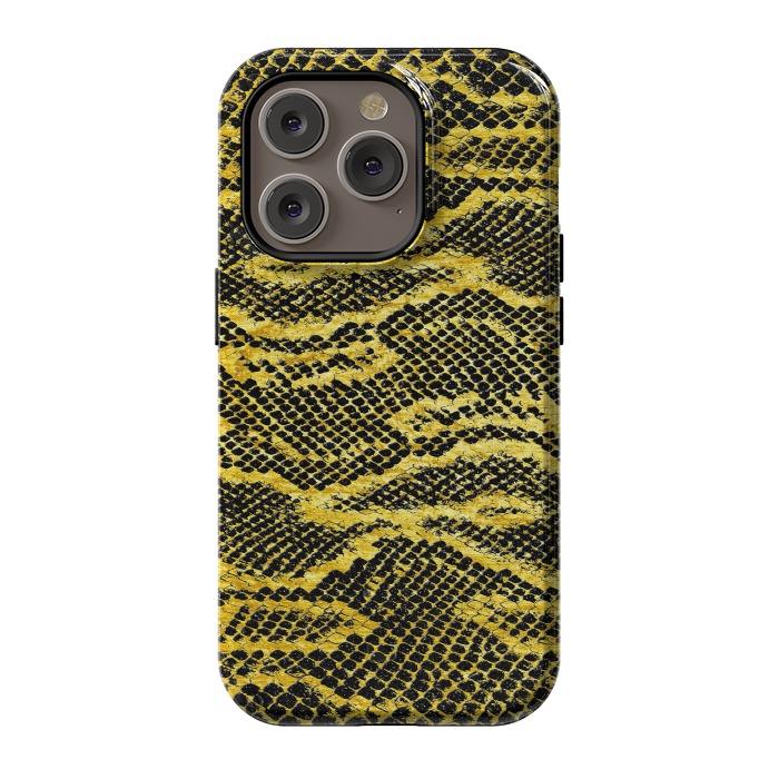 iPhone 14 Pro StrongFit Black and Gold Snake Skin II by Art Design Works