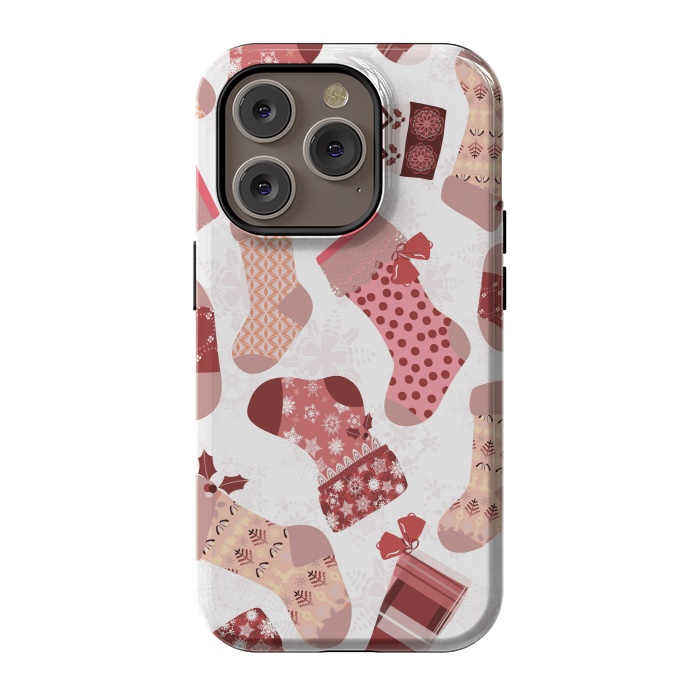 iPhone 14 Pro StrongFit Christmas Stockings in Pink and Beige by Paula Ohreen