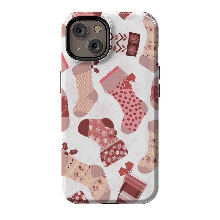 iPhone 14 StrongFit Christmas Stockings in Pink and Beige by Paula Ohreen