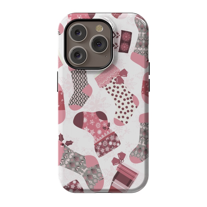 iPhone 14 Pro StrongFit Christmas Stockings in Pink and Gray by Paula Ohreen