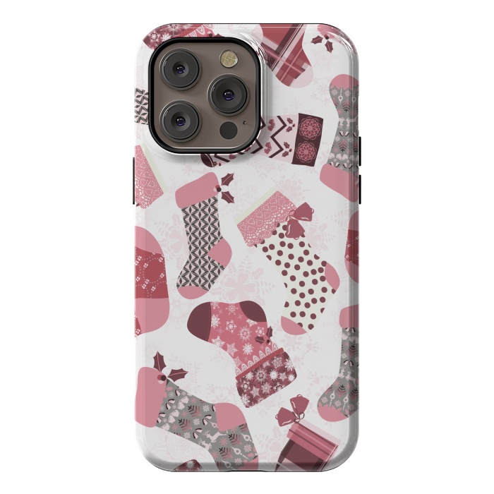 iPhone 14 Pro max StrongFit Christmas Stockings in Pink and Gray by Paula Ohreen