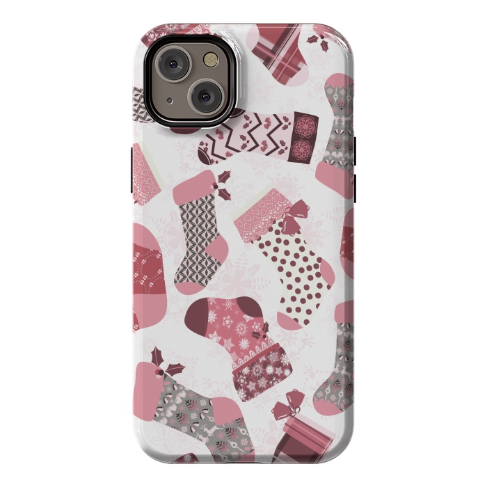 iPhone 14 Plus StrongFit Christmas Stockings in Pink and Gray by Paula Ohreen