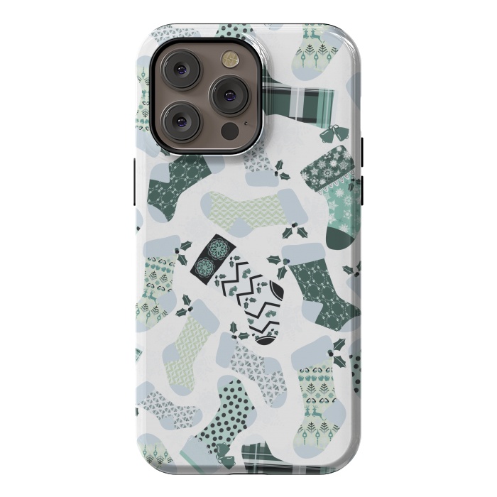 iPhone 14 Pro max StrongFit Christmas Stockings in Green and White by Paula Ohreen