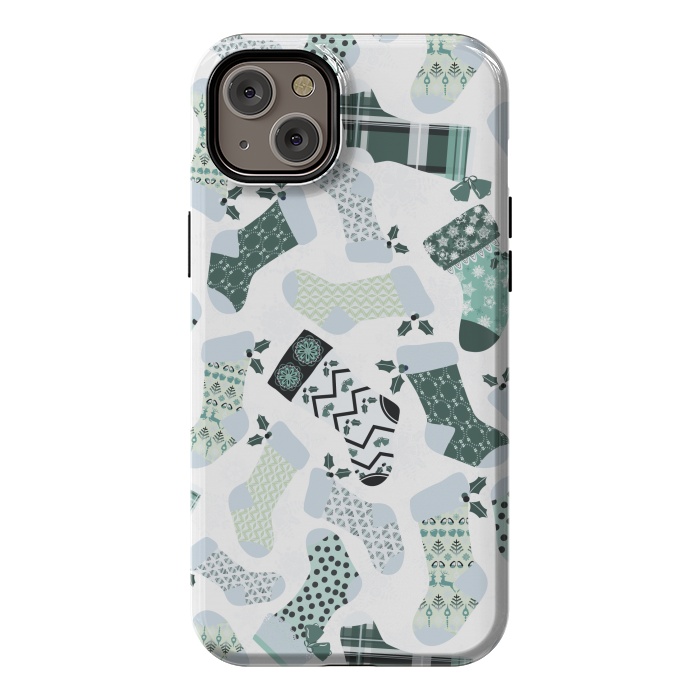 iPhone 14 Plus StrongFit Christmas Stockings in Green and White by Paula Ohreen