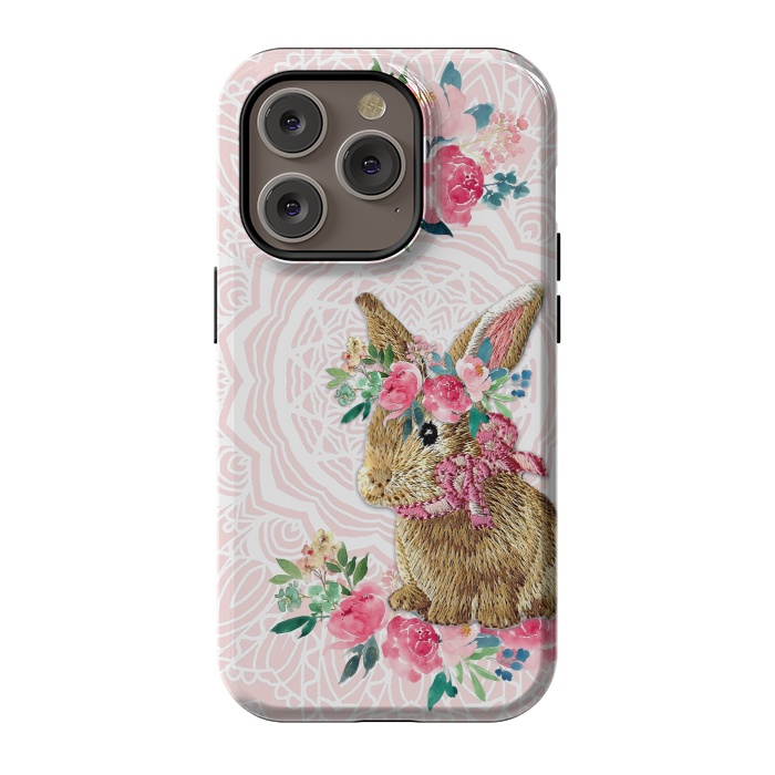iPhone 14 Pro StrongFit Flower Friends Bunny by Monika Strigel