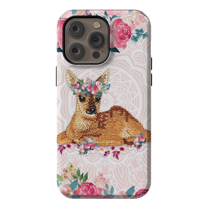 iPhone 14 Pro max StrongFit Flower Friends Fawn by Monika Strigel