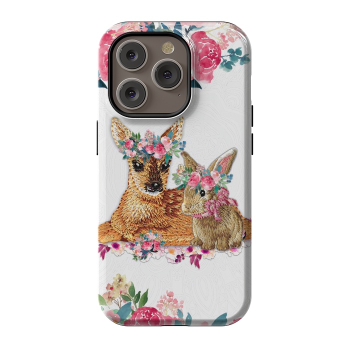 iPhone 14 Pro StrongFit Flower Friends Fawn Bunny Lace by Monika Strigel