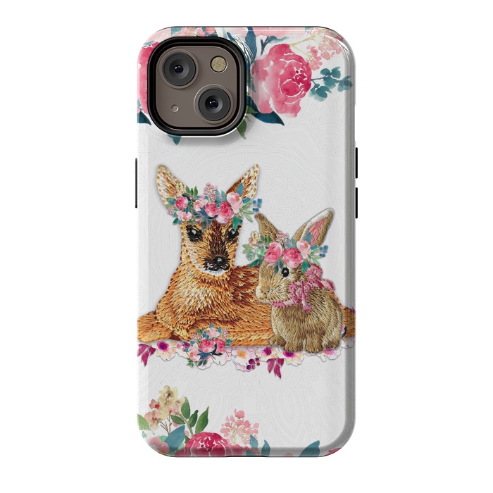 iPhone 14 StrongFit Flower Friends Fawn Bunny Lace by Monika Strigel