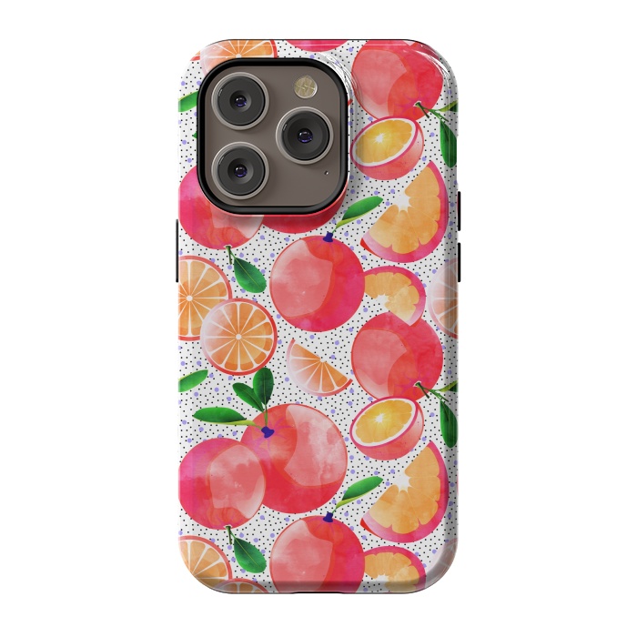 iPhone 14 Pro StrongFit Citrus Tropical | Juicy Fruits Polka Dots | Food Orange Grapefruit Pink Watercolor Botanica by Uma Prabhakar Gokhale