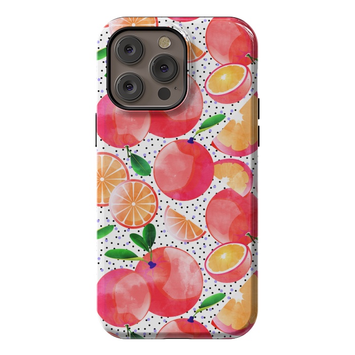 iPhone 14 Pro max StrongFit Citrus Tropical | Juicy Fruits Polka Dots | Food Orange Grapefruit Pink Watercolor Botanica by Uma Prabhakar Gokhale