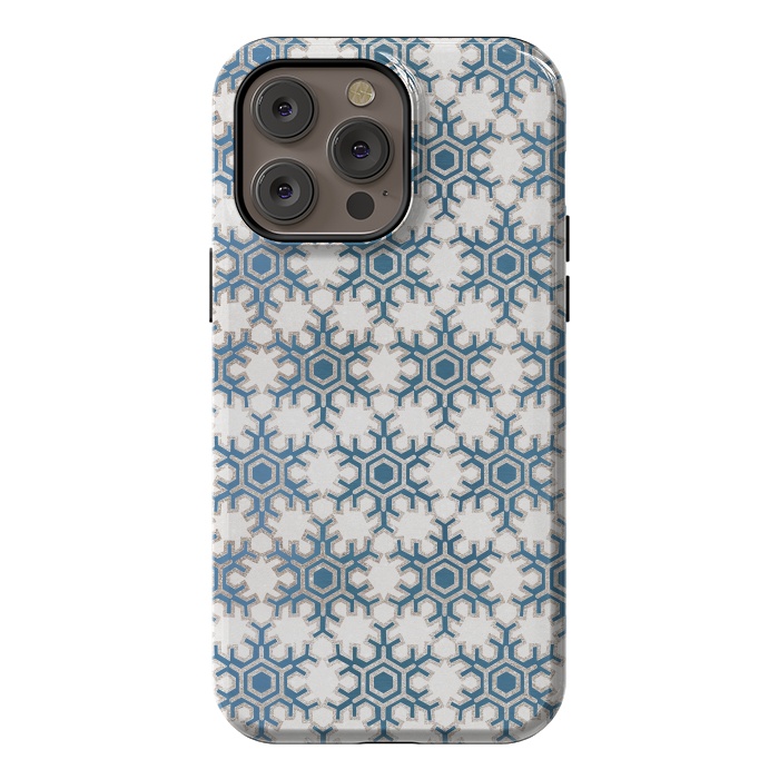 iPhone 14 Pro max StrongFit Blue silver snowflakes christmas pattern by Oana 