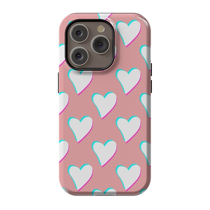 iPhone 14 Pro StrongFit Retro Pink Hearts by Julie Erin Designs