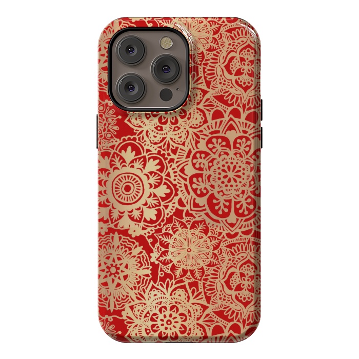 iPhone 14 Pro max StrongFit Red and Gold Mandala Pattern by Julie Erin Designs