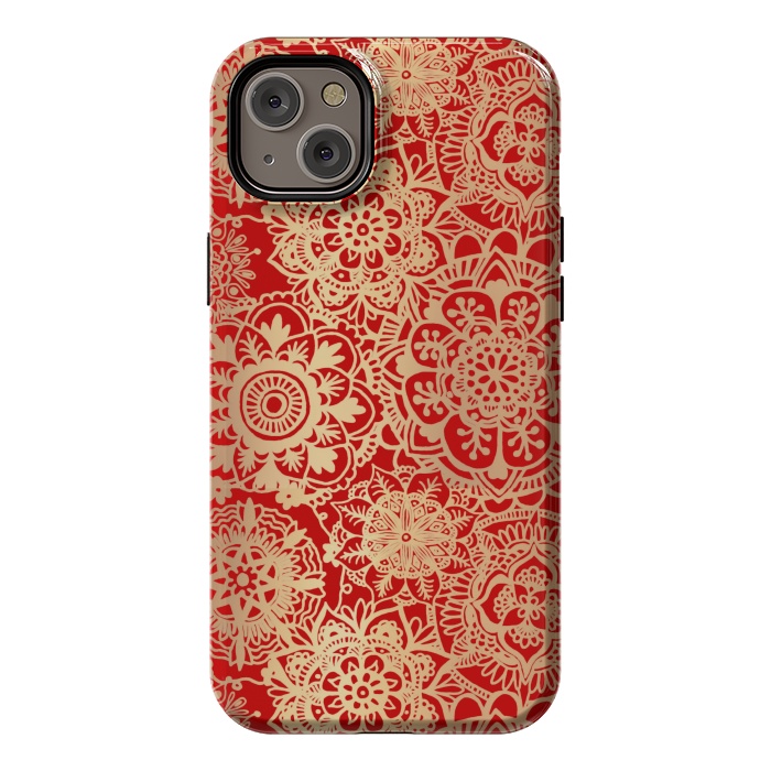 iPhone 14 Plus StrongFit Red and Gold Mandala Pattern by Julie Erin Designs