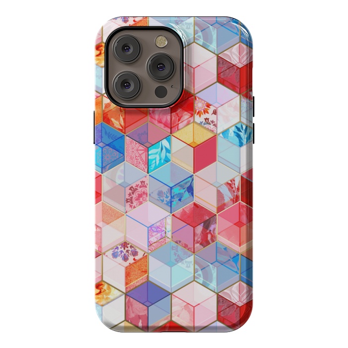 iPhone 14 Pro max StrongFit Ruby and Topaz Kaleidoscope Cubes by Micklyn Le Feuvre