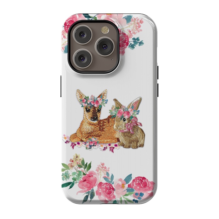 iPhone 14 Pro StrongFit Flower Friends Fawn Bunny Basic by Monika Strigel