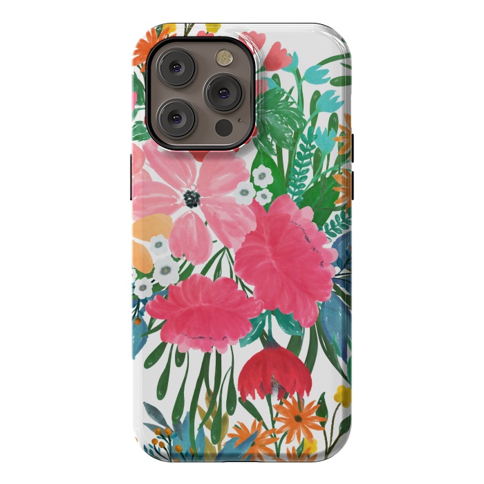 iPhone 14 Pro max StrongFit Trendy Pink watercolor Floral Bouquet White Design by InovArts