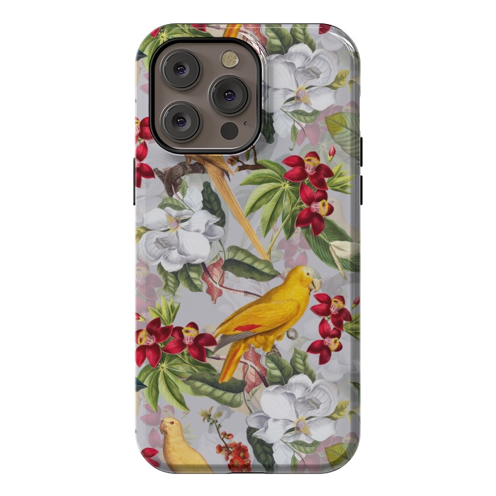 iPhone 14 Pro max StrongFit Antique Yellow Parrots in Flower Jungle by  Utart
