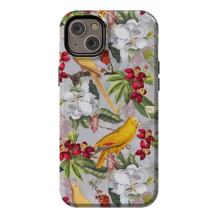 iPhone 14 Plus StrongFit Antique Yellow Parrots in Flower Jungle by  Utart