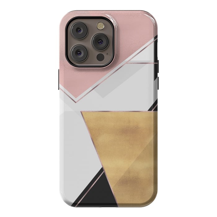iPhone 14 Pro max StrongFit Stylish Gold and Rose Pink Geometric Abstract Design by InovArts