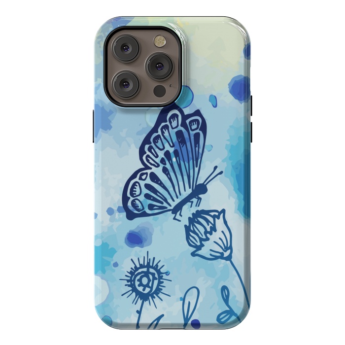 iPhone 14 Pro max StrongFit BLUE SHADED BUTTERFLY PATTERN by MALLIKA