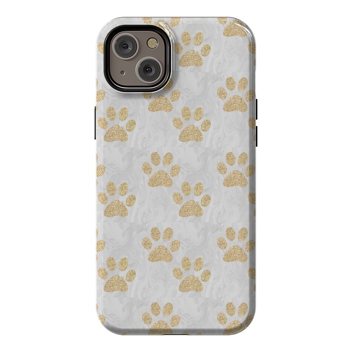 iPhone 14 Plus StrongFit Gold Paw Prints on Marble by Julie Erin Designs