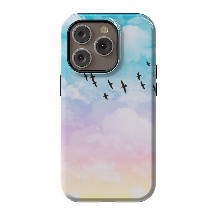 iPhone 14 Pro StrongFit Pastel Clouds with Birds by Julie Erin Designs