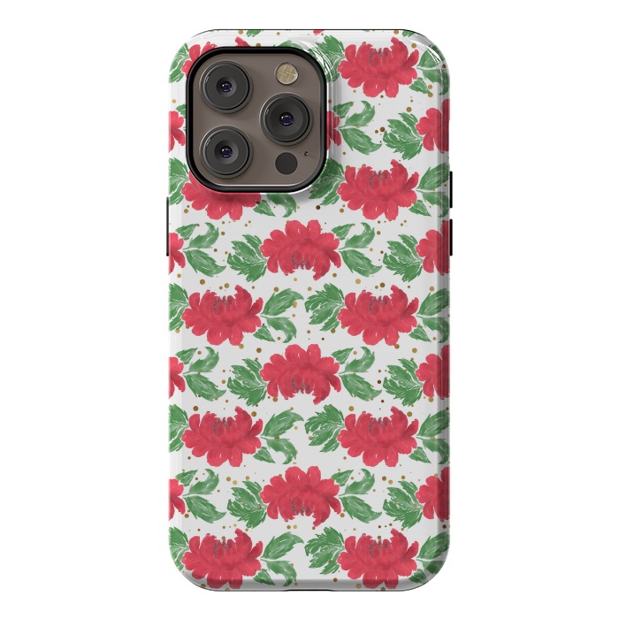 iPhone 14 Pro max StrongFit Watercolor Winter Red Flowers Gold Dots Artwork by InovArts