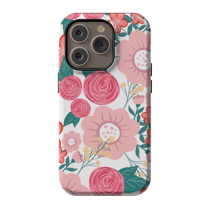 iPhone 14 Pro StrongFit Cute girly pink Hand Drawn Flowers design by InovArts