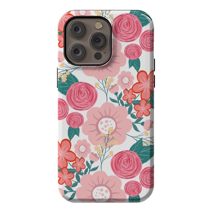 iPhone 14 Pro max StrongFit Cute girly pink Hand Drawn Flowers design by InovArts
