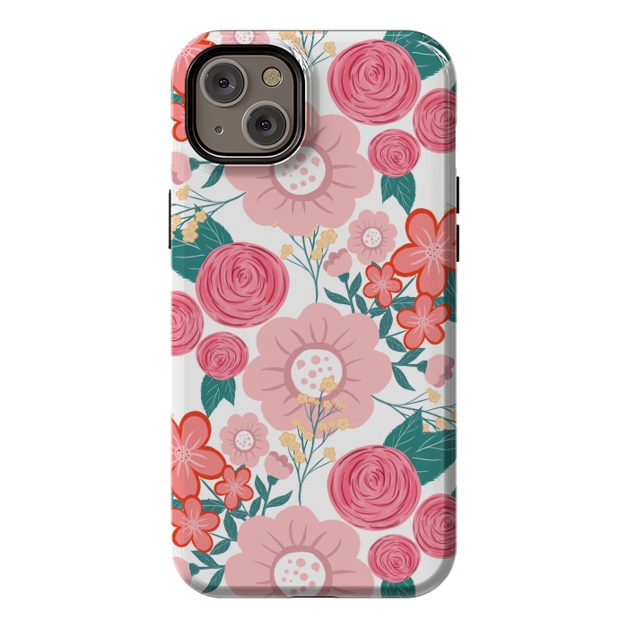 iPhone 14 Plus StrongFit Cute girly pink Hand Drawn Flowers design by InovArts