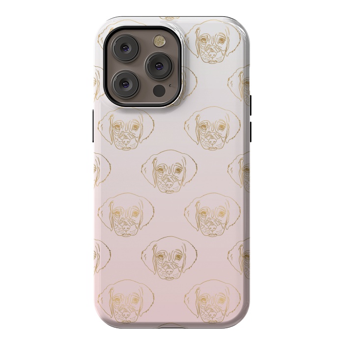 iPhone 14 Pro max StrongFit Girly Gold Puppy Dog White Pink Gradient Pattern by InovArts