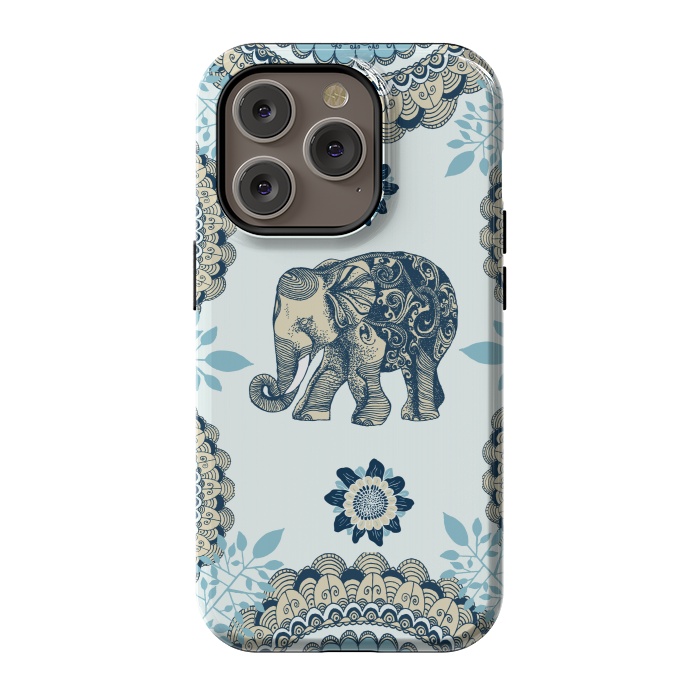 iPhone 14 Pro StrongFit Blue Floral Elephant  by Rose Halsey
