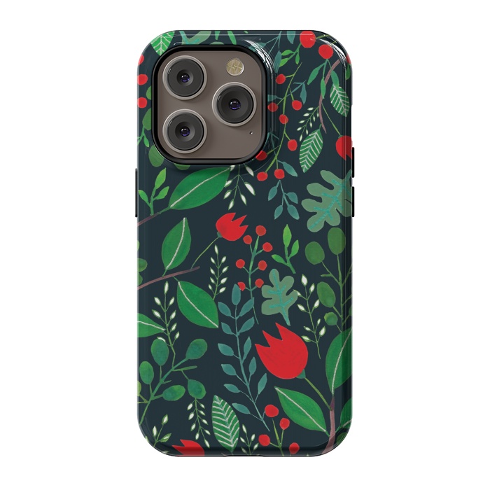 iPhone 14 Pro StrongFit Christmas Floral Black by Hanny Agustine