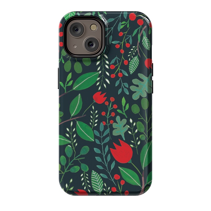 iPhone 14 StrongFit Christmas Floral Black by Hanny Agustine